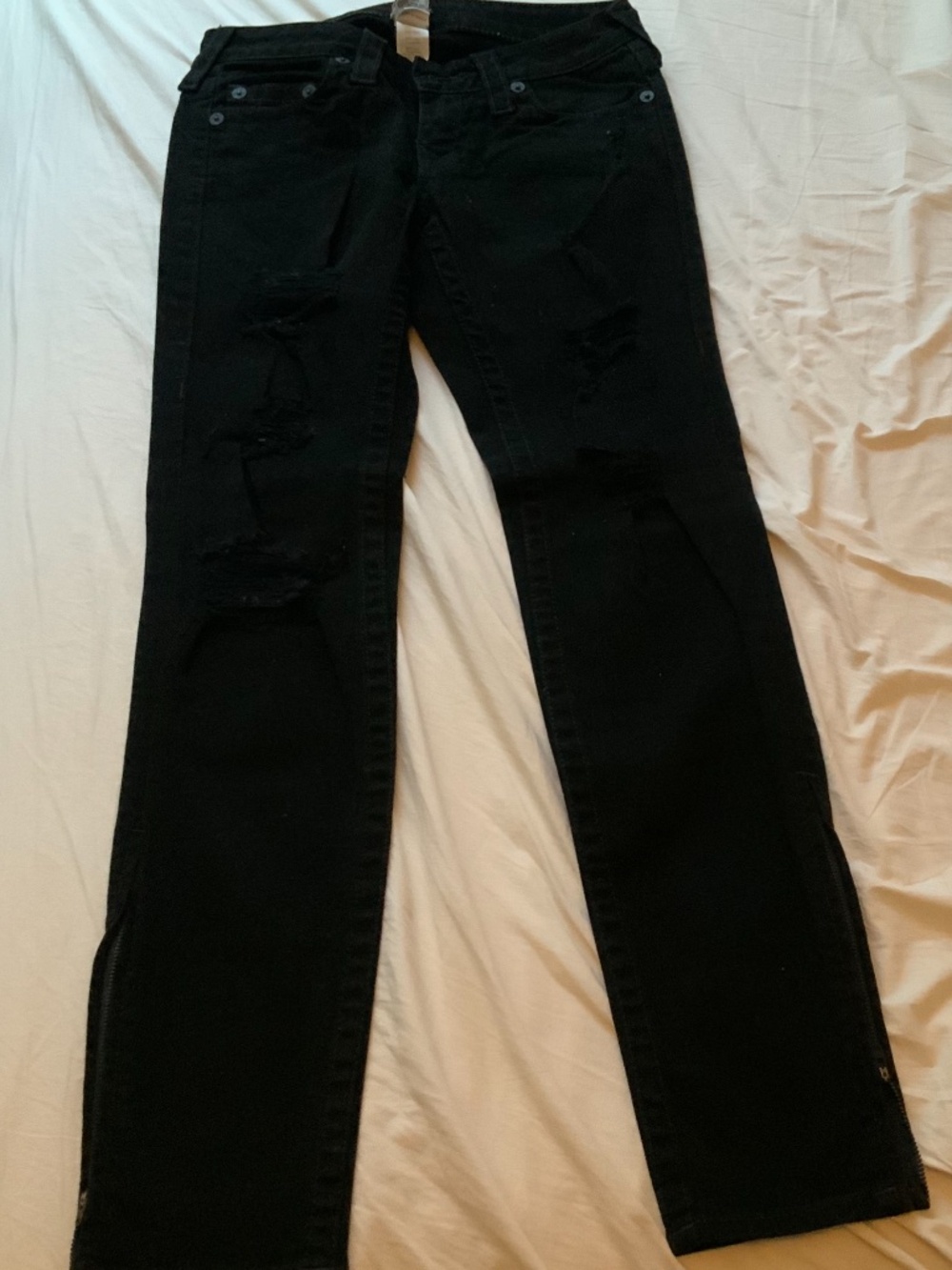 Rare True Religion Jeans Black Distressed  Size 27 Ankle Zipper Made in the USA